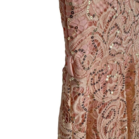 Just Kids Girls Salmon Pink Lace Sequin Sleeveless Party Dress Size 14 USA Made - Picture 8 of 10